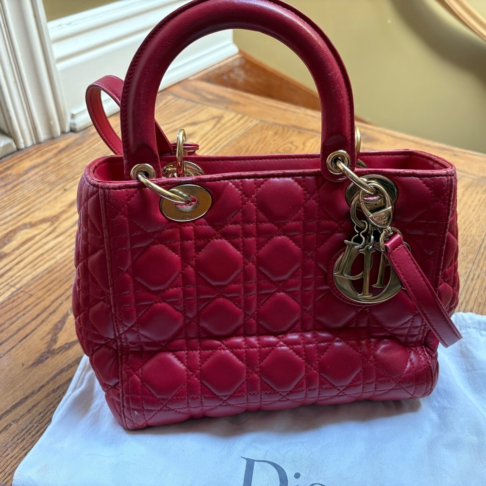 Dior Red Satchel with Cannage Quilting and Gold Hardware